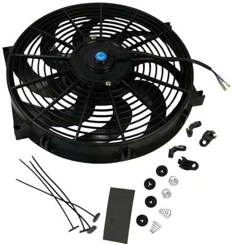 Ventilateur Électrique Universel pour Radiateur de Voiture 36cm 14 pouces 12V 80W 1621m³/h Ventilateur de Radiateur Silencieux Pales Courbées Système de Refroidissement de Voiture Moto Bateau VTT