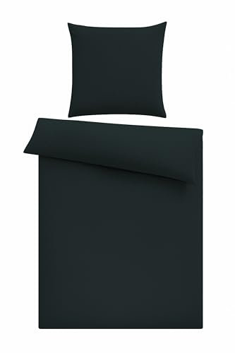one-home Seersucker Bettwäsche 135x200 cm Unifarben Sommer Mikrofaser Bettbezüge kühlend, Größe:4 teilig 135x200 cm, Farbe:schwarz