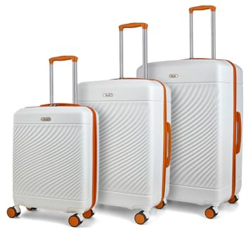 Rock Love Island Hard Shell Suitcase Set of 3 - White & Orange | Set Includes S, M & L Cases - 360 Swivel Wheels, Telescopic Handle - Lightweight & Durable Build - Ideal for Style Seekers