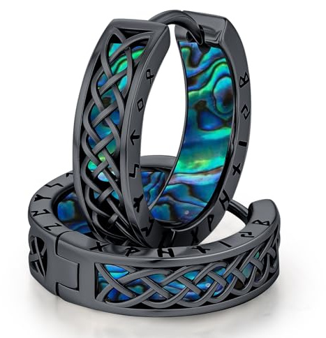 Ohrringe Herren 925 Silber Creolen Männer Wikinger Kreolen | Viking Ohrschmuck Nordische Schmuck für Damen Herren, Schwarz, Silber, Gold