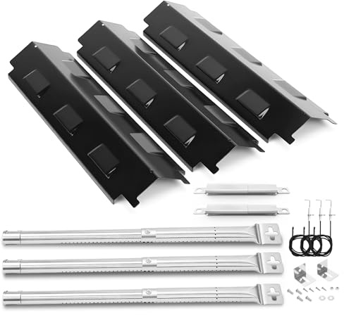 Denmay 3 piezas de repuesto universales para parrilla de gas Charbroil, Barbecook vainilla, barbacoa Barbecook 300, tenneker TG4, quemador de 31 – 45 cm, tapa de quemador de 37 cm y crossovers
