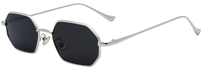 WDZAYXC Vintage sechseckig Sonnenbrille mit Metallrahmen | für Damen, für Herren，Hexagon‑Design
