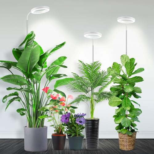 Garpsen Halo Grow Light, Full Spectrum with Gooseneck, 3 Pack | 6000K Plant Light, 3 Colors Modes, 5 Dimmable Levels, 6/12/16H Timer, 65'' Height Adjustable, Plug-in