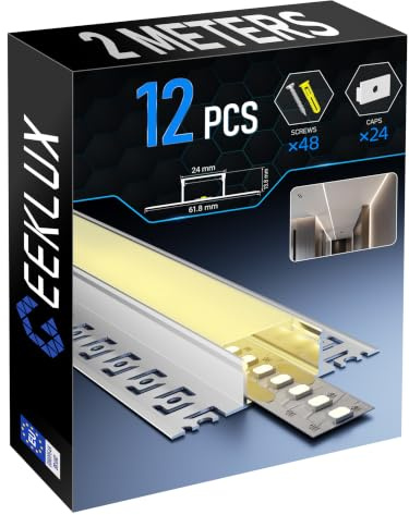 GEEKLUX LED Trockenbauprofil 12 x 2m und Led Profil Unterputz, Led Schiene aus Eloxiertem Aluminium, Led Strip Kanal für Streifen bis 20mm, Indirekte Beleuchtung Decke