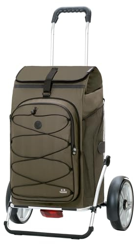ANDERSEN Einkaufstrolley - Royal Sh. Plus Fado 3.0 Oliv | Fahrradanhänger, Kugellagerräder, aus Alu, bis 50 kg - Tasche großes Volumen, Thermofach, Regencape, 74 L