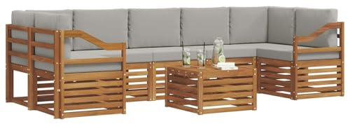 vidaXL Sofagarnituren 8 pcs Natürlich und Hellgrau Massivholz Akazie, Elegantes Garten-Sofa, modernes Lounge-Set für draußen, langlebige Terrasse, gemütliche Sitzmöbel