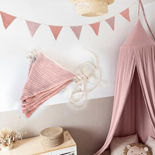 LILIMAUS Wimpelkette Stoff [in 12 Farben] Wimpelkette Kinderzimmer - 100% Baumwolle Handmade Girlande Stoff - Wimpelkette Musselin - Hausbett Deko Mädchen & Jungen - Girlande für Babyzimmer