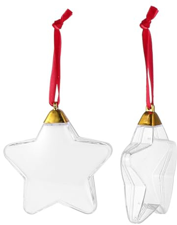 COMPUKAS Decorazioni Natalizie Sospese Trasparenti Fai da Te 6 Pezzi Palla a Cinque Stelle Portafoto per Albero di Natale Ricordo Corda per Appendere per Decorazioni Festive