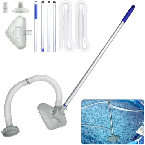 Balai Aspirateur Piscine, Nettoyeur Piscine Portable, Aspirateur Piscine Kit de Nettoyage Hors Sol, avec Tuyau, Tête D'aspiration et Manche Télescopique de 144 cm, pour Spa, Bain à Remous, gonflables