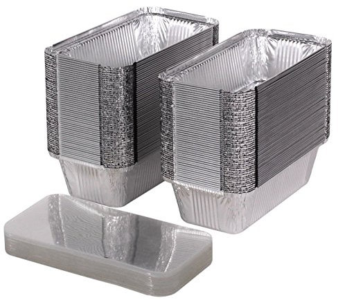 40 Alu-Behälter eckig mit alu-kaschierten Karton-Deckeln 940ml. Backformen/Leberkässchalen/Lasagne-Schalen/Lunch-Boxen