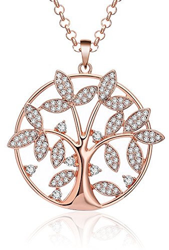 Collier pour femmes, collier pendentif arbre celtique de la vie pour les filles Collier long collier chaîne avec cristal strass CZ collier (or rose)