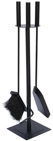 JVL Malham Kissen modernes Kaminbesteck Werkzeug Set, Stahl, schwarz, 15 x 15 x 61 cm, 3 Stück
