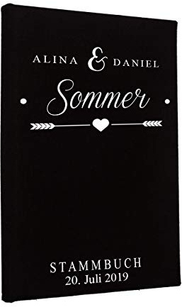 Hochzeitideal Stammbuch der Familie, Familienstammbuch, Buchbinderleinen, Nr. 133 inkl. Personalisierung (Schwarz)