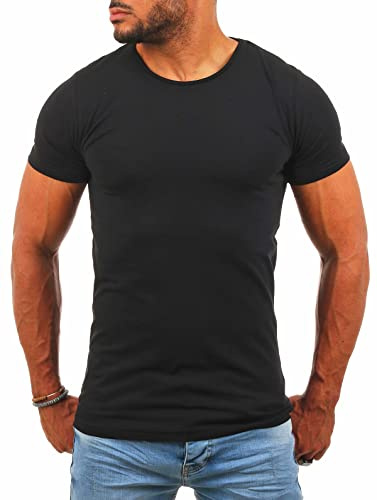 Young & Rich Herren Uni Basic T-Shirt mit Rundhals Ausschnitt einfarbig Stretch körperbetonte Dehnbare Passform 1701