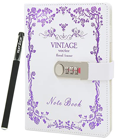 NectaRoy Vintage Retro PU Leather Cover Notebook Planner, Travel Journal with Lock, Lockable Diary Lock Journal, Password Writing Notepad with Pen, 5.9 x 8.4