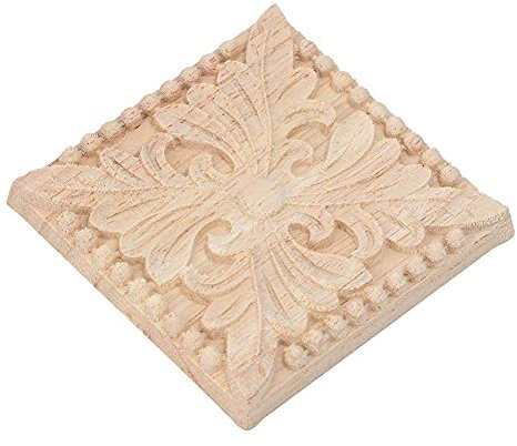 AUNMAS 4 Stück Holzschnitzerei Abziehbild, 2.4 * 2.4in Gummi Holz Quadrat Aufkleber Karo-Applikation Schnitzen Unbemaltes Abziehbild für Schranktür Möbel Dekoration Ecke Ornamente