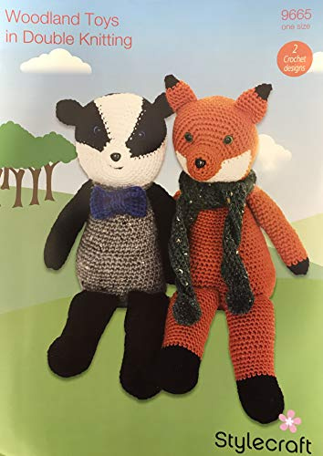 Stylecraft Woodland Toys in Double Knitting Pattern 9665 - Fox and Badger in Life DK, One Size, 2 Crochet Designs, Brown, White