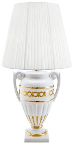 Casa-Padrino - Lampada da Tavolo in Stile Barocco, Ø 40 x Altezza 75 cm, Colore: Bianco/Oro