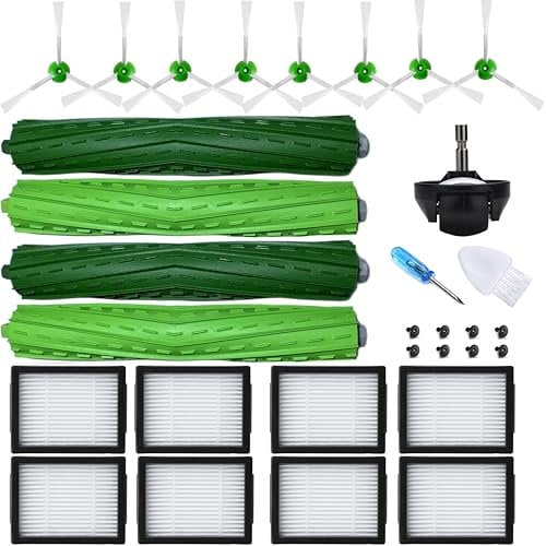 JoyBros Accesorios para iRobot Roomba i1+ 1152 i3+ i4 + i6+ i7+ i8+ e5 e6 e7 Combo J5 i5, 4 Cepillos Principales (Rodillos) 8 Filtros 8 Cepillos Laterales 1 Rueda
