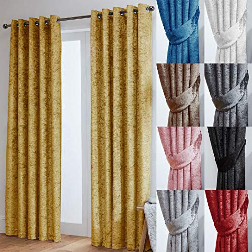 John Aird Crushed Velvet Fully Lined Eyelet Curtains (Ochre, 66 Wide x 72 Drop)