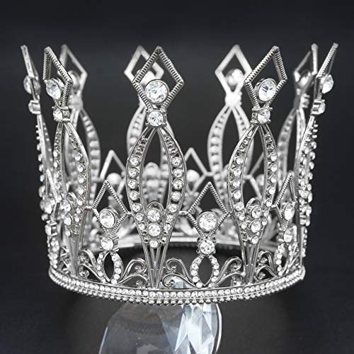 Silberne Krone, Vofler Kuchen-Topper Barock Königin Hohe Tiara Kristall für Frauen Damen Mädchen Braut Prinzessin Geburtstag Hochzeit Festzug Abschlussball Homecoming Halloween Hexe Kostüm Party