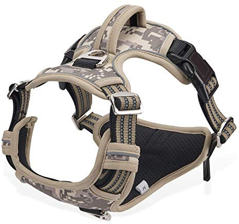 Dociote Anti Zug hundegeschirr Brustgeschirr Sicherheitsgeschirr mit Griff und Reflektorstreifen No Pull Geschirr für mittele & große Hunde XL Tarnbraun