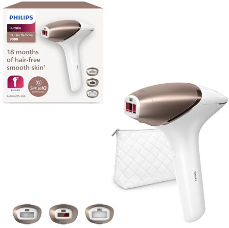 Philips Lumea IPL Hair Removal 9000 Series - Hair Removal Device with SenseIQ Technology, 3 Attachments for Body, Face, and Precision, Cordless Use (Model BRI955/00)