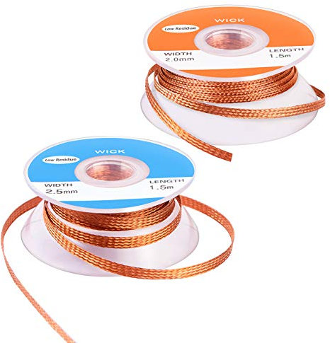 CCOZN Lötdochte, 2 Stück No-Clean Lötzinn geflochtene Dochte Entlötdochte für Lötzinn Entfernungswerkzeug, 0,1/0,08 Zoll Breite 1,5 Meter Länge
