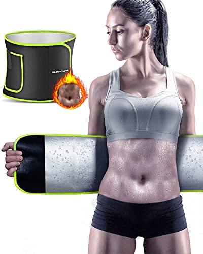 SURPOWN Waist Trainer Damen Herren, Bauchweggürtel, Neopren Saunagürtel Schwitzgürtel Bauch gürtel, Fitnessgürtel Männer und Frauen, Bauchgurt Sport Fitness Sweat Taille Trimmer AB Trainer, Grün S