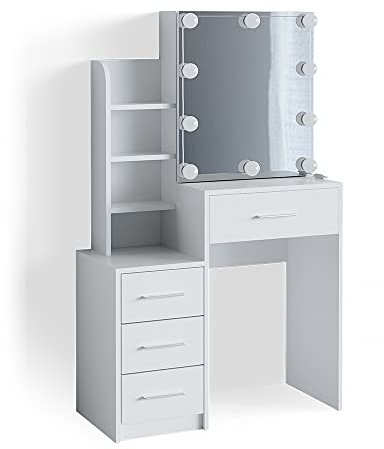 Vicco Schminktisch Conrada, Kosmetiktisch mit Spiegel, Weiß, 80 cm mit LED Beleuchtung