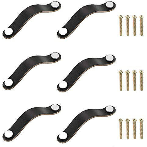Ledergriffe Möbel,6 Stück ledergriffe für schubladen,cabinet knob griffe,türgriffe leder,knöpfe leder möbel,bad - schränke griffe,mit 22mm Schrauben, lochabstand: 128mm,schwarz