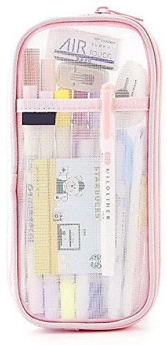 Transparentes Federmäppchen aus Mesh, Große Kapazität Mesh Mäppchen mit Reißverschluss,Clear Pencil Case,Multifunktionale Schreibwaren-Tasche, Bleistiftbeutel für Schule und Büro Federmäppchen Rosa