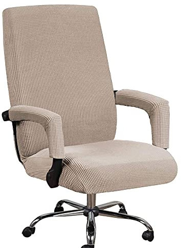 Bestenrose Bürostuhl Bezug Bürostuhlabdeckung für Die Sitzfläche Elastische Stuhlhussen mit Armlehne Hussen Bezüge Elastische Waschbar Stuhlhussen Set für Bürostuhl Computerstuhl (X-Large, Sand)