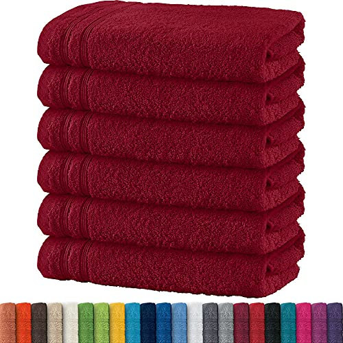 Erwin Müller Handtuch 6er-Pack Heidelberg 100% Baumwolle - saugstark, gut trocknend, kompakt, leichte Qualität weinrot Größe 50x80 cm - ideal für Sport, Strand, Reisen