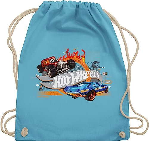 Turnbeutel Rucksack - Hot Wheels Tasche - 8-Bit Logo - Unisize - Hellblau - beuteltasche turn beutel umhängebeutel stoff backpack gym bag stoffsackerl turnen baumwoll einfarbig uni baumwolle kinder