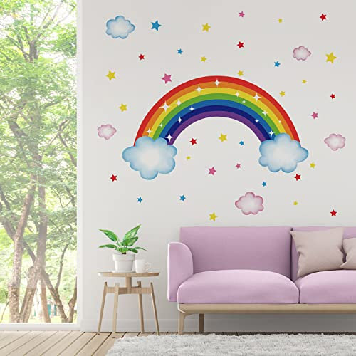 Runtoo Wandtattoo Regenbogen Kinderzimmer Wandsticker Boho Groß Sterne Pastel Wandaufkleber Wohnzimmer Babyzimmer Mädchen Junge Wanddeko