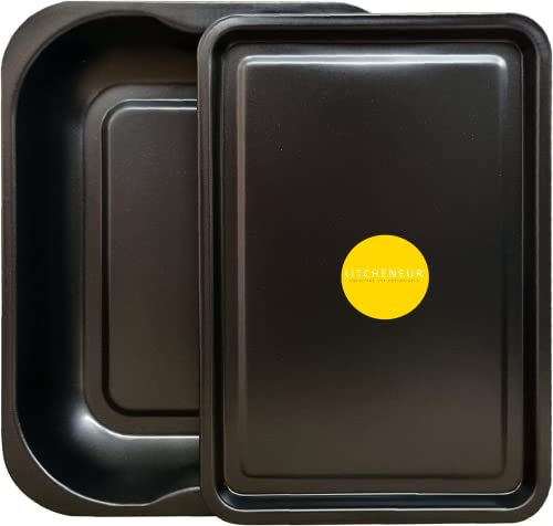 Juego de 2 Bandejas para Asar y Hornear - Negras, Antiadherentes - Mediana (33 cm) y Pequeña (32 cm) - Aptas para Tostador y Horno