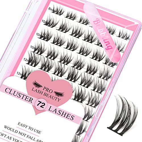 Cluster Wimpern, 72 Stück einzelne Wimpern, Wimpern-Cluster DIY Wimpernverlängerung, super dünnes Band wiederverwendbar weich & bequem (Bubbling-D-8-16mix)