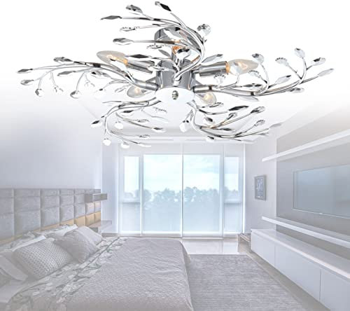 bmf-versand Deckenlampe für Wohnzimmer inkl Pflegetuch - Elegante Deckenleuchte 5-Flammig Äste Küche Esszimmer - Innenbeleuchtung Verchromt für Schlafzimmer Badezimmer Länge 65 cm