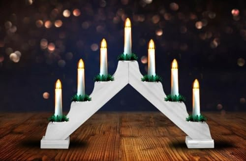 ADEPTNA Beautifully Wooden Candle Bridge Battery Operated Warm White 7 LED Xmas Candle Lights