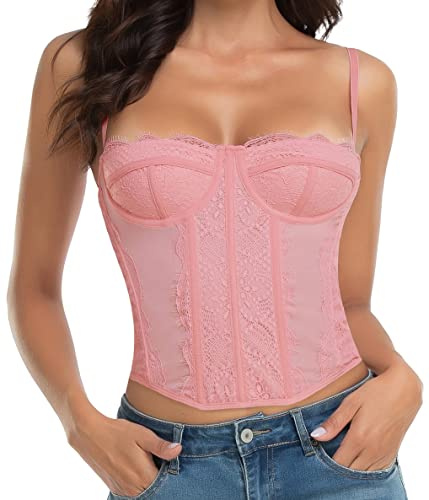 Raxnode, Bustino in pizzo da donna, sexy, per uscire, feste, club, con fibbia