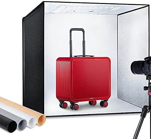 Lichtkasten-Fotografie, 60 x 60 x 60 cm, Fotostudio, 65 W, 5500 K, tragbares Zelt, inklusive 4 Hintergründen (schwarz/weiß/grau/orange), geeignet für Produktfotografie (elektronische Produkte,