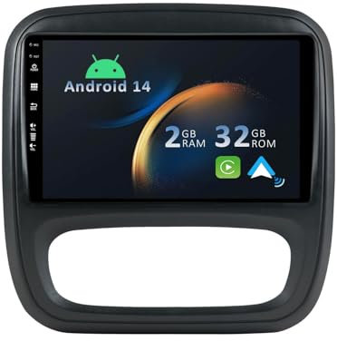 YUNTX [2G+64G] Android 15 2 Din Car Stereo Fit for Renault Trafic 3/Opel Vivaro B-[Built-in CarPlay/Android auto/GPS]-Free Camera-9” IPS Touch Screen-SWC/Mirror Link/Bluetooth 5.0