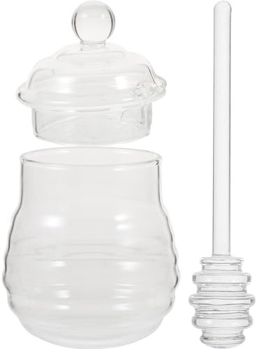 Baluue Clear Container Teaspoon Set Glass Jars with Lids Bear Jar Glass Honey Dipper Honey Containers Clear Jars Bee Honey Pot Jar and Dipper Set Honey Dish Honey Pot Honeycomb Honey Pot