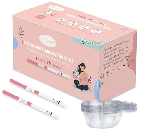 ACCUBIO Schwangerschaftsteststreifen mit Urinbechern, einzeln verpackt, hCG-Früherkennung, Heimtest, über 99 % genau, schnelle Frühschwangerschaftstests, 25 mIU/ml, 20 Stück