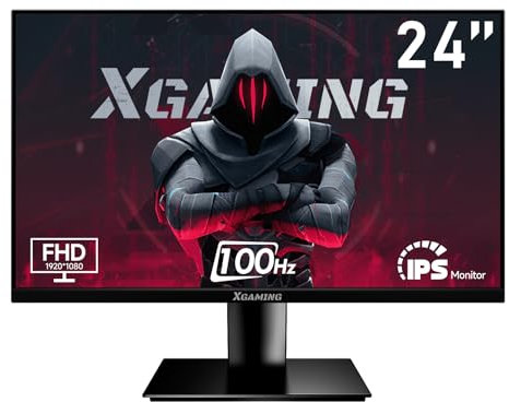 XGaming 24 Inch Monitor, FHD 100Hz 1080P, IPS 16:9 Frameless Computer Monitor, 99% sRGB, Low Blue Light Eye Care, FreeSync, PC Screen Built-in Speakers, HDMI VGA Display, VESA, Tilt Adjustable, Black