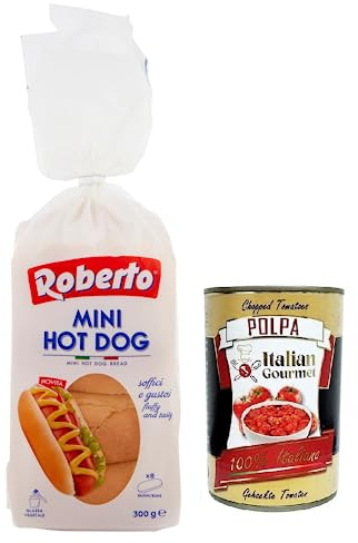 Italian Gourmet Pane Mini Hot Dog 1 x 300g Buns 8 Stück Weich für Snacks | Panini soffici formato piccolo; passen zu Würstchen, Saucen, Picknick und, Gesamtnettogewicht 300 g + Kostenlos Polpa 400g