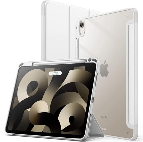 JETech Hülle für iPad Air 11 Zoll M3/M2 (2025/2024), iPad Air 5/4 (10,9-Zoll, 2022/2020, 5./4.) mit Stifthalter, Klare Transparente Rückseitenschale Dünner Ständer Tablet Schutzhülle (Weiß)