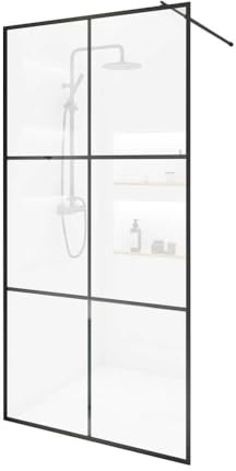 Home Deluxe - Duschabtrennung - BAKI - Breite: 90 cm, Schwarzer Rahmen, Klarglas, 6 Raster Optik - 10 mm ESG - Sicherheitsglas I Walk in Dusche, Duschwand, Duschtür