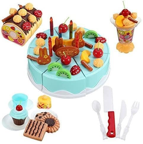 Birthday Cake Light-Up & Musical Cake Set Kids Pretend Play Birthday Cake Toy for Baby & Toddlers Cake Toys with Light Music & Candle Birthday Party Set Toys Gift for Boys Girls Age 3-8 (Blue)